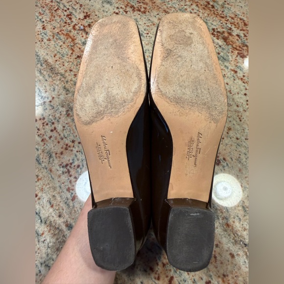 Salvatore Ferragamo Leather Shoes Ballet Womens Size 7.5 Crisscross Brown Preppy - Picture 13 of 14